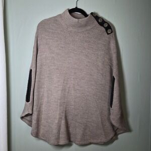 New York & Company Size Small/Med‎ Beige Poncho Sweater Cowl Neck Women's